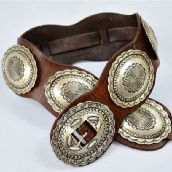 Ralph Lauren * Made in Mexico Wide Brown Leather & Silver Concho Contour Belt - Picture 10 of 16
